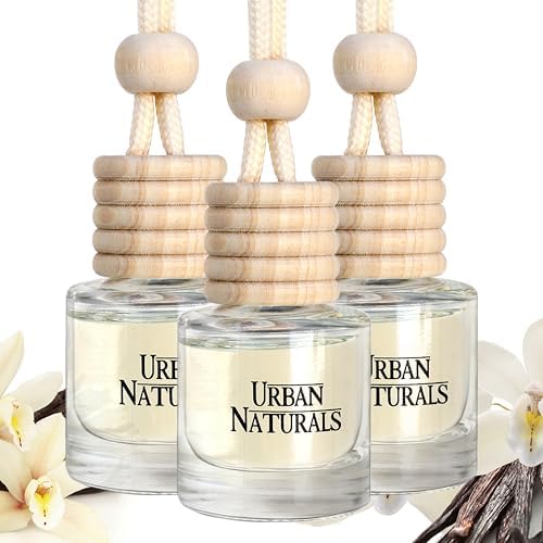Urban Naturals Car Air Freshener Diffuser 3 Pack - Vanilla Bean Scent, 45+ Days Long Lasting Fragrance, Made in USA, Glass & Wood, Hanging Design + Vent Cip, Easy to Use by UrbanNaturals