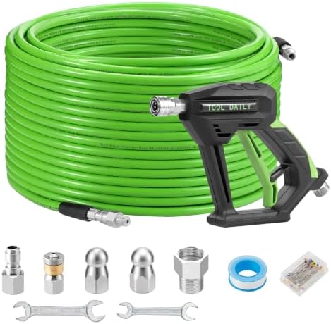 Tool Daily Sewer Jetter Kit for Pressure Washer 200 FT, Power Washer Gun by ToolDaily