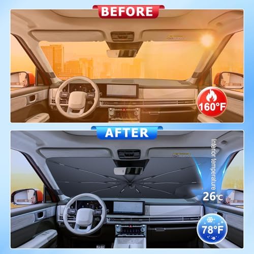 for Car Windshield Sunshade Umbrella 2024-2026 Hyundai Santa Fe Custom Fit Windshield Sun Protector Cover 6-Layer Heat-Resistant Fabric, Ultra-Strong Fiberglass Frame (for 2024-2026 Santa Fe) - Image 2