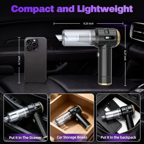 Wansimoo Handheld Car Vacuum Cleaner,25000PA Strong Cyclonic Suction Mini Vacuum Portable Cordless with Digital Display for Car, Home, Office, Kitchen (Gold) - Image 4