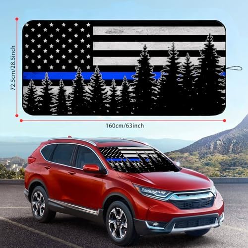 Windshield Sun Shade for Car, 63"x28.5" Universal Fit Front Window Sunshade with Double Steel Ring Frame, Car Sun Shade, UV Protection Windshield Cover with Storage Pouch (Blue Line) - Image 2