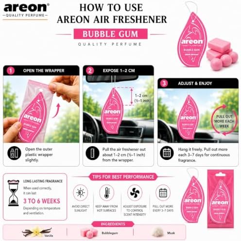 AREON Car Air Freshener Bubble Gum Refreshing Scent. 12 Pack. Enjoy Your Enviroment. - Image 4