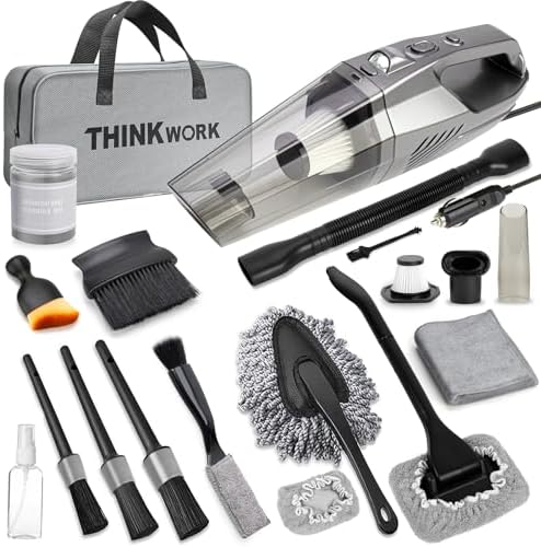 THINKWORK Car Cleaning Kit, Car Vacuum Kit, Gray Car Interior Detailing Kit with 8000PA High Power Vacuum, Including 7Pcs Detailing Brush Set and Bag by THINKWORK