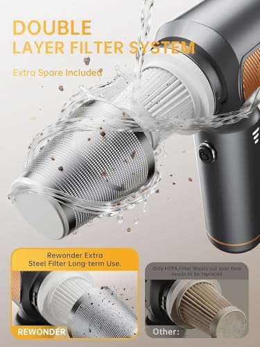 REWONDER Car Vacuum Cleaner High Power, 22000Pa Vacuum Cleaner & 110000RPM Air Duster, Handheld Vacuum with 7800mAh Battery, Storage Bag & Multi-Nozzles for Car, Home, Office - Image 5