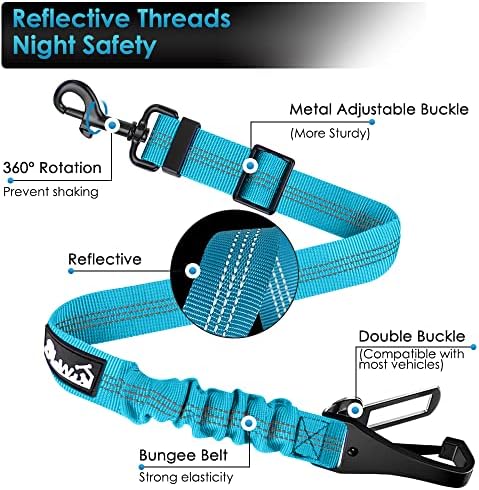 SlowTon Dog Car Seat Belt, 3 in 1 Latch Bar Attachment Dog Safety Seatbelt | Hook Latch Bar& Seatbelt Buckle, Reflective, Heavy Duty Nylon, Durability, Easy of Use, for Travel Riding, Light Blue,27.5" - Image 5