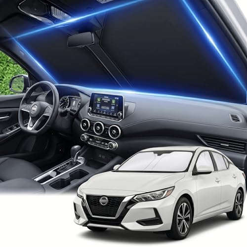 for Nissan Sentra Windshield Sun Shade 2014-2019 - Front Window Shade Custom Fit Sentra Accessories Sun Visor Foldable Shade Blocks UV Rays Summer Must Have Car Accessories by AuyNeas
