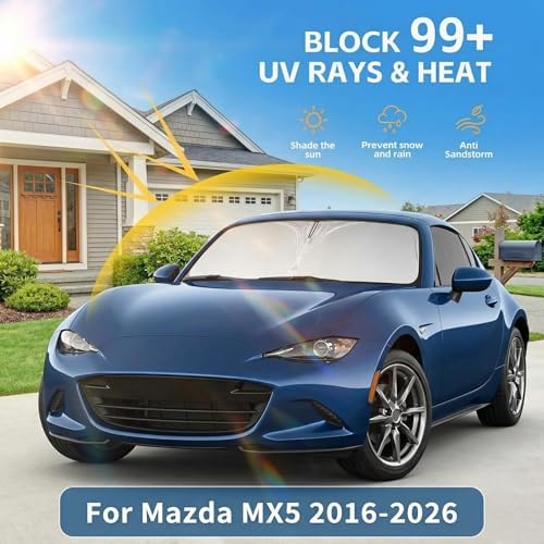 for Mazda MX5 Miata Windshield Sun Shade 2016-2026 Sunshade Front Window Shade Custom Fit MX-5 Miata Accessories Sun Visor Foldable Shade Blocks UV Rays Accessories - Image 2