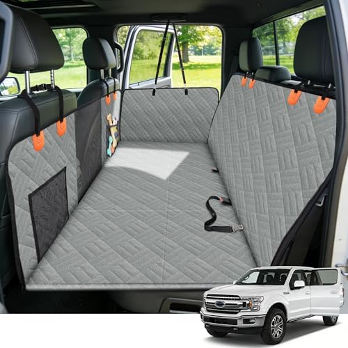 Dog Seat Cover 400LBS Hard Bottom Back Seat Extender for Large Dogs | Waterproof Polyester, Anti-Slip Surface, 3 Removable Hard Plates, Side Storage Pockets, 4-Mode Convertible, Trucks, SUVs by Unknown
