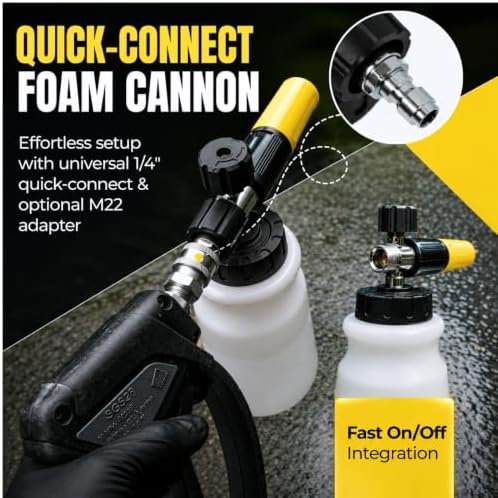 Hornet Foam Cannon for Pressure Washer (Wide Mouth) - Soap Gun for Power Washer - 4000 PSI Adjustable Car Wash Sprayer with 1.1mm Orifice - 1/4" Quick Connector - 1L Bottle - Image 6