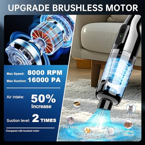 dormzie Handheld Vacuum Cordless, Car Vacuum with Powerful Suction,1.3 lbs Lightweight, Type-C Charge, Multiple Accessories for Car Home Office Pet - Image 2