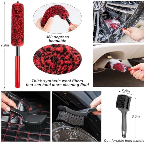 16Pcs Car Wash Cleaning Kit with Foam Gun Sprayer Detailing Brushes Windshield Cleaning Tool Rim and Tire Brush Towels Complete Interior Exterior Detailing Set for Car - Image 4