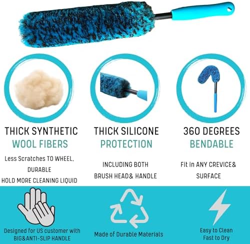 oesee PRO Choice 4 Pack Long Handle Wheel Brush Kit for Cleaning Wheel and Tire- 2X Soft Wheel Cleaning Brush, Detailing Brush and Stiff Tire Brush - Image 7