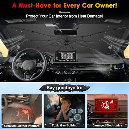 Umbrella Sunshade for Car Windshield 2023-2026 Honda CRV, Custom Fit Windshield Sun Protector Cover, 6-Layer Heat-Resistant Fabric, Ultra-Strong Fiberglass Frame, Quick Setup (for 2023-2026 CR-V) - Image 3