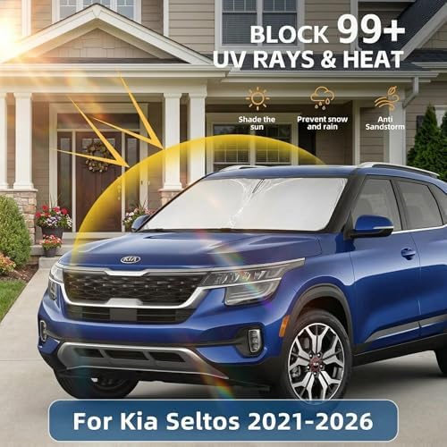 Windshield Sun Shade for Kia Seltos 2021-2024 2025 2026 Sunshade Front Window Shade Custom Fit Seltos Accessories Sun Visor Foldable Shade Blocks UV Rays Accessories - Image 2