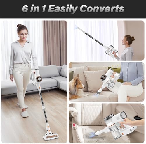 Tikom V500 Cordless Vacuum Cleaner for Home, 40000Pa/450W Stick Vacuum with LED Touch Screen, Charging Wall Dock, Anti-Tangle, Lightweight Handheld Vacuum for Pet Hair, Hard Floor, Carpet - Image 6