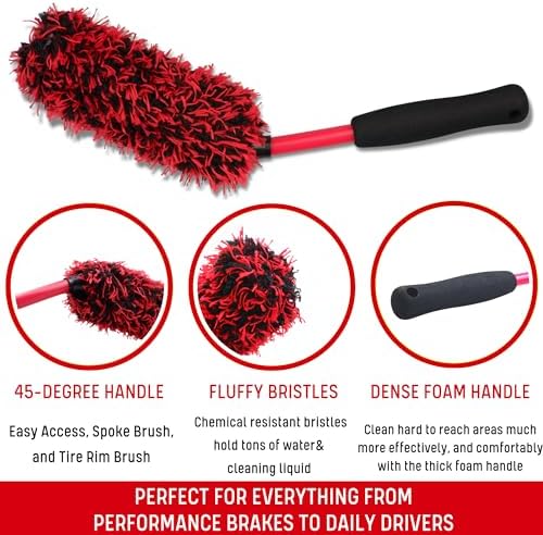 oesee Angled Wheel Brush Kit 3 Pack- Angled Microfiber Wheel Brush, Wheel Barrel Brush, Detailing Brush Scratch Free Calipers Wool Spoke Brush Cleans Brake Dust from Barrels& Hard to Reach Areas - Image 3