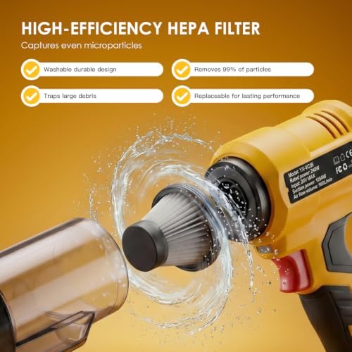 DTEZTECH Cordless Vacuum Cleaner for Dewalt 20V Battery, Electric Handheld Vacuum Cleaner with 105AW Powerful Suction, Portable Vacuum Cleaner for Floor, Carpet, Car, Pet, Home (Battery Not Included) - Image 4