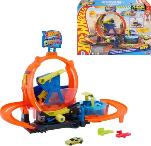 ​Hot Wheels City Mega Loop Car Wash Playset & Color Shifters Vehicle by HotWheels