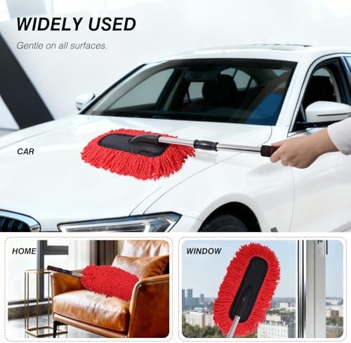 IPELY 3 Pack Large Red Microfiber Car Duster Exterior Scratch Free with Extendable, Car Duster Interior Multipurpose dust Cleaning - Image 5