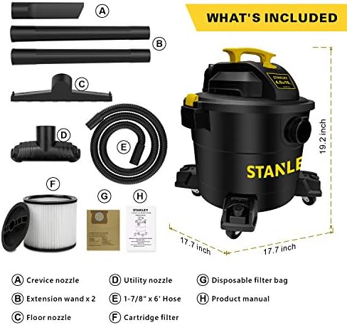 STANLEY Wet/Dry Vacuum SL18191P, 10 Gallon 4 Horsepower 16 FT Clean Range Shop, Ideal for Home/Garage/Laundry Rooms with Attachments, Strong Suction Large Capacity Multiple Accessories - Image 5