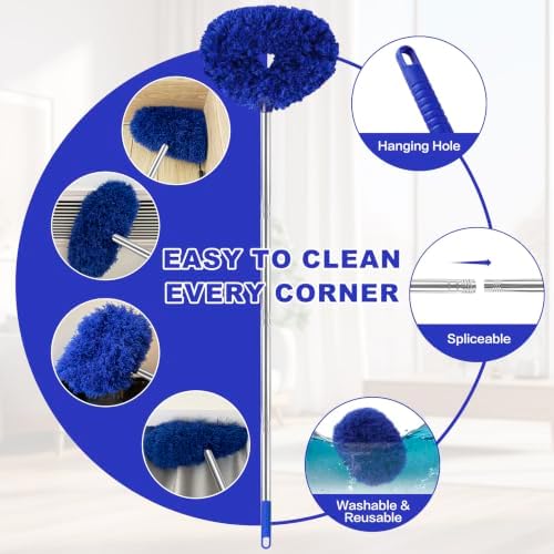 Ceiling Fan Cleaner Duster Reusable Microfiber Ceiling Fan Blade Cleaner Removable Duster with Extension Pole Adjusts 13 to 49.7 Inch for Cleaning Walls Furniture Door Window Top (Dark Blue) - Image 3