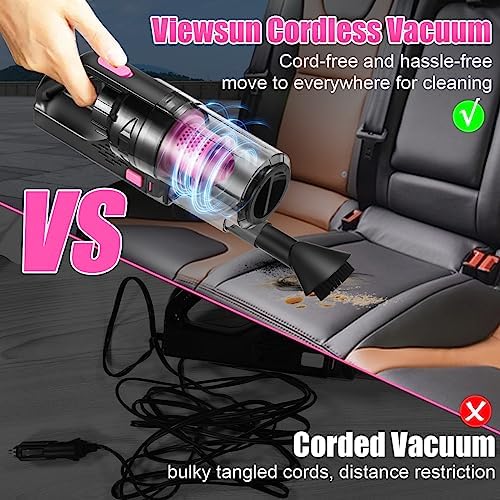 Car Vacuum Cordless Rechargeable, 8000PA High Power Handheld Vacuum Cleaner with 17PCS Car Cleaning Kit, Pink Auto Accessories for Women Gift - Image 3