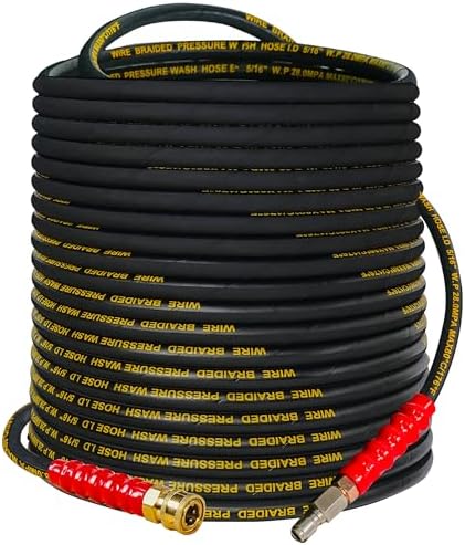 Hourleey Kink Resistant Pressure Washer Hose 100FT, High Tensile Wire Power Washer Hose with 3/8 Inch Quick Connect, 4000 PSI by Hourleey