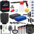 35Pcs Car Wash Detailing Kit Cleaning Kits with Foam Gun Sprayer Collapsible Bucket Brush Large Wash Mitt Towels Complete Interior Exterior Car Washing Supply Set Black by AUTODECO