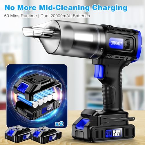 Car Vacuum Cordless, 35000PA Strong Suction Handheld Vacuum with 2 Detachable Batteries, 60Min Runtime Portable Vacuum Cleaner for Car Detailing, Pet Hair, Home Couch & Office, 350ML XL Dust Cup - Image 3