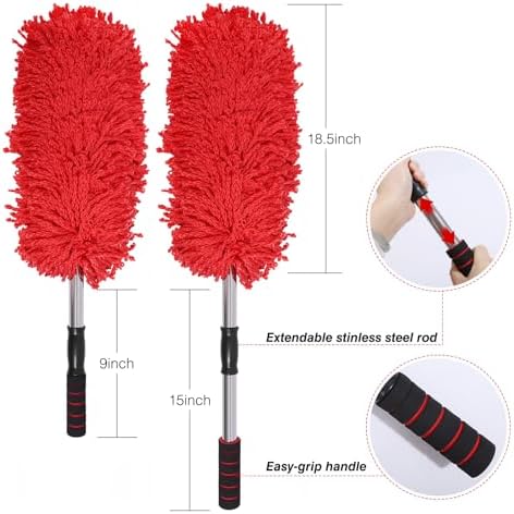 IPELY 3 Pack Large Red Microfiber Car Duster Exterior Scratch Free with Extendable, Car Duster Interior Multipurpose dust Cleaning - Image 2