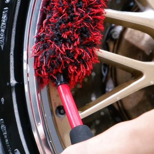 oesee Angled Wheel Brush Kit 3 Pack- Angled Microfiber Wheel Brush, Wheel Barrel Brush, Detailing Brush Scratch Free Calipers Wool Spoke Brush Cleans Brake Dust from Barrels& Hard to Reach Areas - Image 2