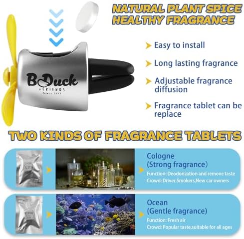 Car Air Freshener Yellow Duck Pilot Car Diffuser Rotating Propeller Automotive Auto Vehicle Air Outlet Fan Creative Car Perfume Fragrance Decoration Comes with 4 Fragrant Tablets - Image 5