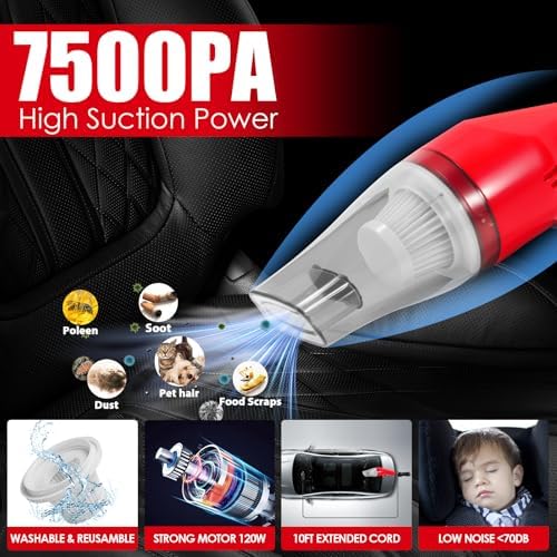 17PCS Car Cleaning Kit, Car Interior Detailing Kit with Red High Power Handheld Vacuum, Detailing Brush Set, Windshield Cleaner, Cleaning Gel, Complete Auto Accessories for Women - Image 2