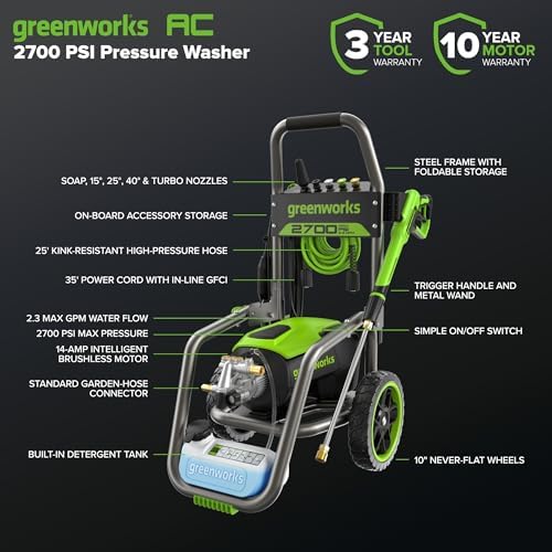 Greenworks 2700 PSI (2.3 GPM Max) Brushless Electric Pressure Washer - Image 3