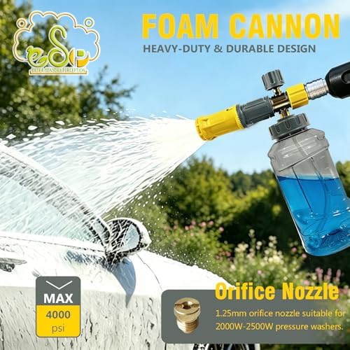 ESP Foam Cannon for Pressure Washer, Snow Foam Gun Car Wash, 1.25mm Nozzle, Adjustable Foam, Transparent Graduated Bottle, Stainless Steel Quick Connect, Fits 120-280 Bar - Image 6