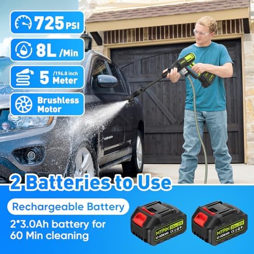 LCD Display Portable Cordless 725 PSI Pressure Washer with Brushless Motor - Image 2
