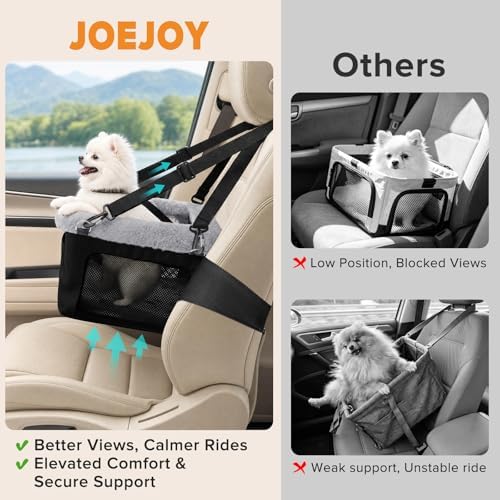 JOEJOY Deluxe Dog Booster Seat with Sturdy Metal Frame and Safety Leash for Small Pets up to 20 lbs - Portable Puppy Dog Car Seat with Thick Cushion and Storage Pockets for Small Dogs, Black - Image 4