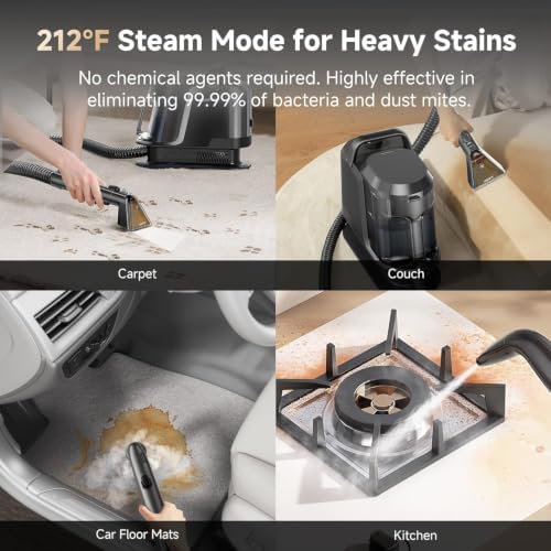 Uwant Carpet Cleaner Machine with Steam&Hot&Cold Water System 18Kpa Powerful Suction Upholstery Cleaner Machine with Pet Pro Cleaner for Pets, Carpet Steam Cleaner Set of 1 - Image 4