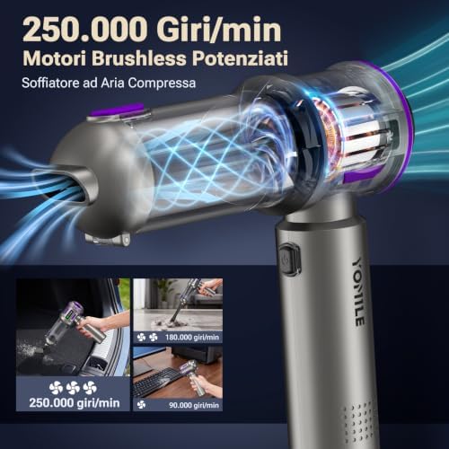 Yomile Mini Vacuum Cleaner, 2 in 1 27000PA Brushless Car Vacuum Air Duster 9000mAh Battery Air Blower Wireless Handheld Vacuum for Car,Office and Home - Image 3