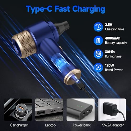 Vizeusvac Car Vacuum Cleaner, 16000PA Mini Car Vacuum Cordless Powerful, 7 in 1 Portable Handheld Vacuum Cordless with LED Light, Dual Filters, One-Touch Empty for Pet Hair, Home, Office - Image 6