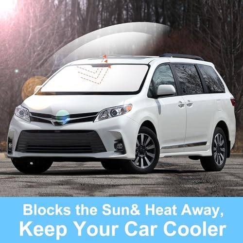 TINGLU Sun Shade for Toyota Sienna 2011-2020 Accessories Windshield Sun Shade Window Shade UV Rays Protection Sun Visor Cover with Steering Wheel Sunshade Storage Bag - Image 5