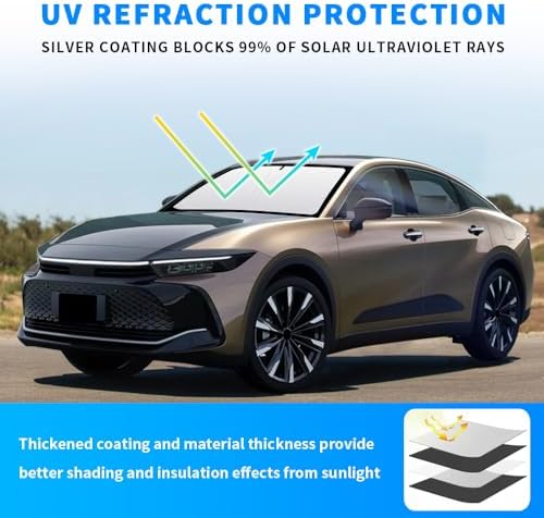 Front Windshield Sun Shade Custom Fit Compatible for Toyota Crown 2022-present Sunshade Foldable UV Ray Reflector Sun Visor Protector Shield Cover Reflective (for Toyota Crown 2022-present) - Image 2