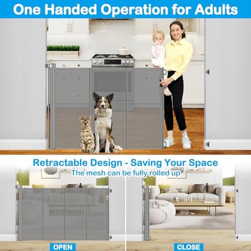 Reinforced 42" Tall X 80" Wide Retractable Baby Gate Extra Tall Cat Gate for Stairs No Sag Retractable Baby Gates for Doorways No Wrinkle Mesh Gates for Kids or Pets with Reinforced Strips, Gray - Image 5