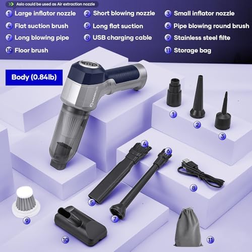 SakerPlus Mini Vacuum Cleaner, 3 in 1 Car Vacuum Cleaner High Power, 15000PA Powerful Suction, Air Duster, 7500mAh, Dual Filter,Adjustable Small Vaccum Portable Cordless for Cars,Desktop - Deep Blue - Image 7