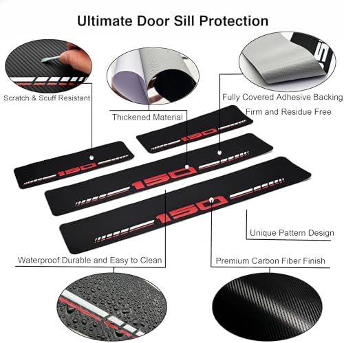 Car Door Sill Protectors Compatible with Ford F-150 2015-2026 Accessories, Thick Carbon Fiber Door Sill Scuff Plate Cover, Anti-Scratch Door Entry Guard Decorative Stickers (RED, Fit for F150) - Image 3