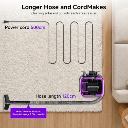 Portable Carpet Cleaner & Upholstery Cleaner Machine - 21Kpa Carpet Cleaner Machine, Self-Cleaning, Deep Cleaner for Pet Stains, Cars, Couch, Rug, Furniture with Dual Brush, Large Tank, Purple - Image 6