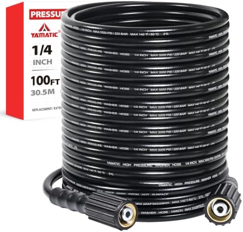 YAMATIC Pressure Washer Hose 100 FT 1/4", 3200 PSI, M22-14mm Females by YAMATIC