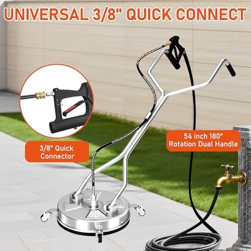 18" Dual Handle Pressure Washer Surface Cleaner with 4 Wheels, 4000 PSI Max Stainless Steel Surface Cleaner for Pressure Washer, 3/8" Inlet Connector, for Concrete, Patio, Sidewalk, Deck - Image 6