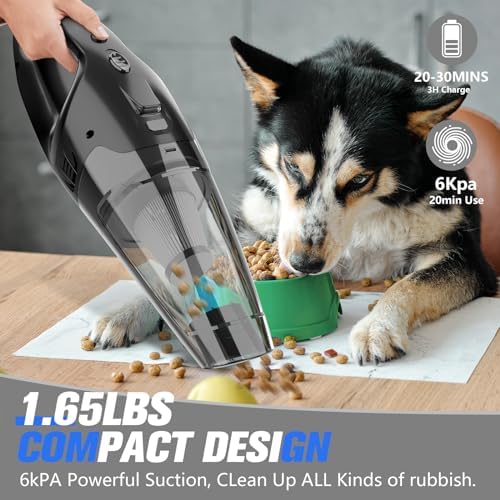 Handheld Vacuum Cordless Rechargeable with LED Light, Car Vacuum Portable Cordless, Hand Vacuum Cleaner Car Seats, Home, Quick Cleanup, Strong Suction, Lightweight, Includes Crevice Nozzle & Brush - Image 4