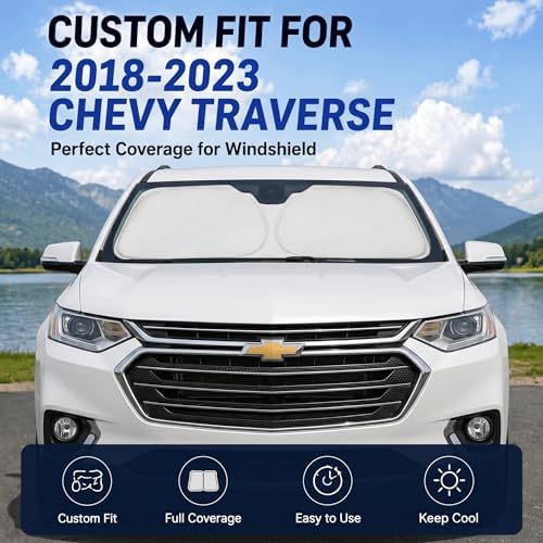 Car Sun Shade for 2018-2023 2024 2025 2026 Chevrolet/Chevy Traverse Accessories Windshield Sunshade Cover Front Window Shade Custom Fit Traverse Sun Visor Protector Foldable Blocks UV Rays - Image 2